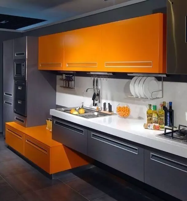 Cociña laranxa no interior: desmontamos os pros, contras e combinacións de cores exitosas 8372_27