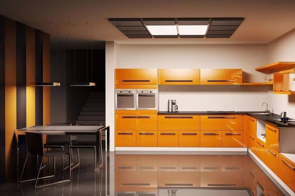 インテリアのオレンジ色のキッチン：私たちは長所、短所、そして成功した色の組み合わせを分解する 8372_80