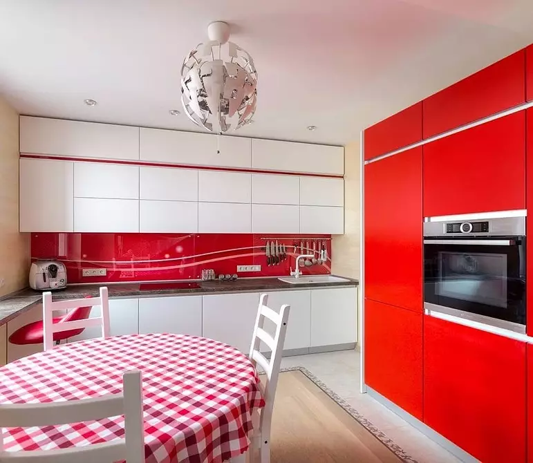 Reka bentuk dapur merah: 73 contoh dan tip reka bentuk dalaman 8392_113