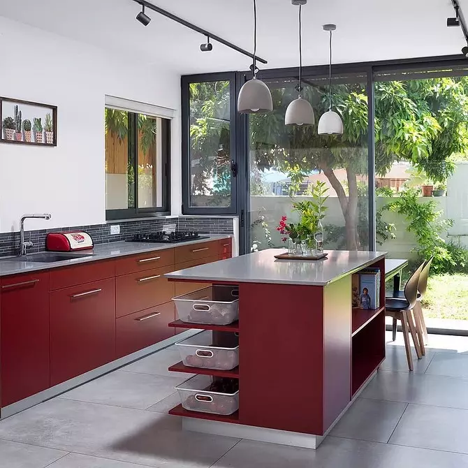 Desain dapur beureum: 73 conto sareng tip desain interior 8392_24