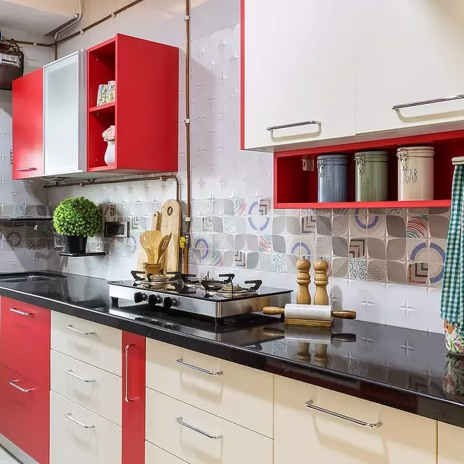 Reka bentuk dapur merah: 73 contoh dan tip reka bentuk dalaman 8392_8