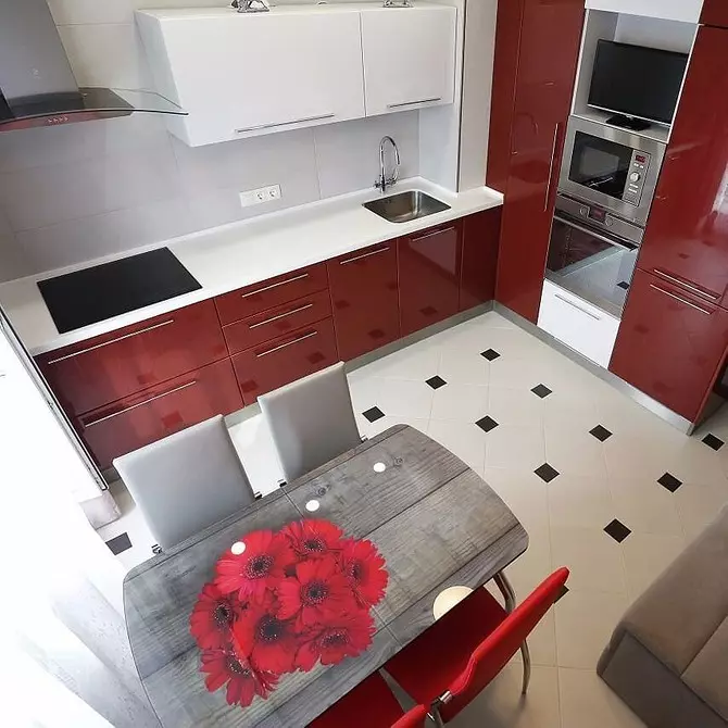 Reka bentuk dapur merah: 73 contoh dan tip reka bentuk dalaman 8392_95