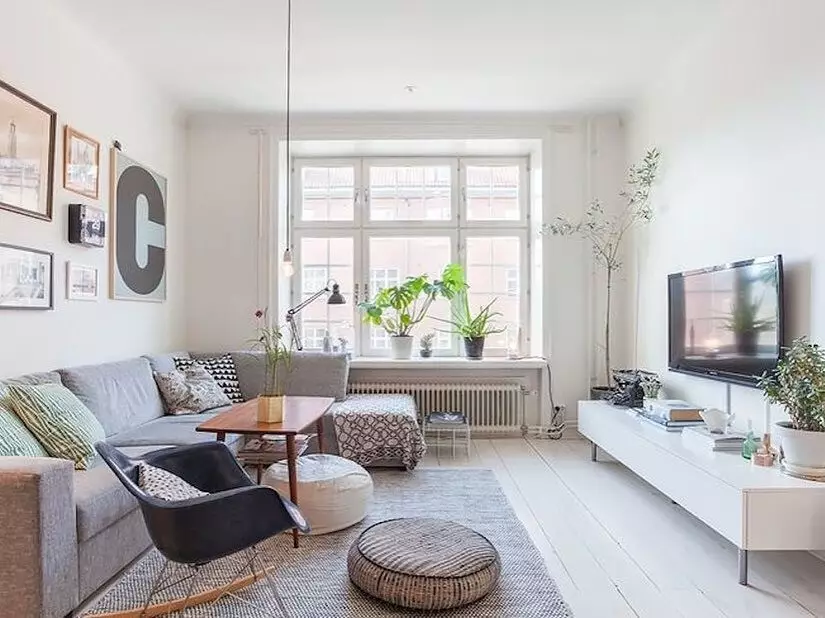 Dizajni i dhomës së jetesës në stilin skandinav: 6 parimet kryesore 8410_10