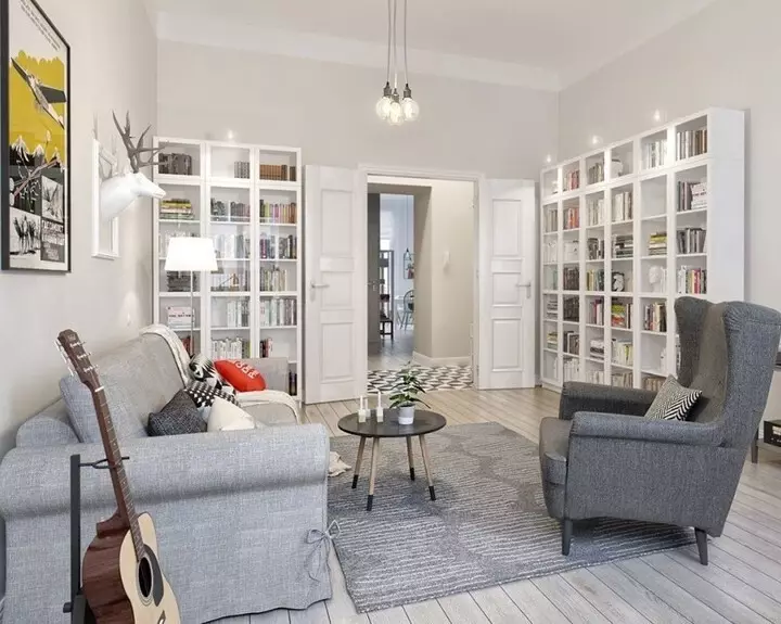 Deseño de sala de estar en estilo escandinavo: 6 principios principais 8410_85