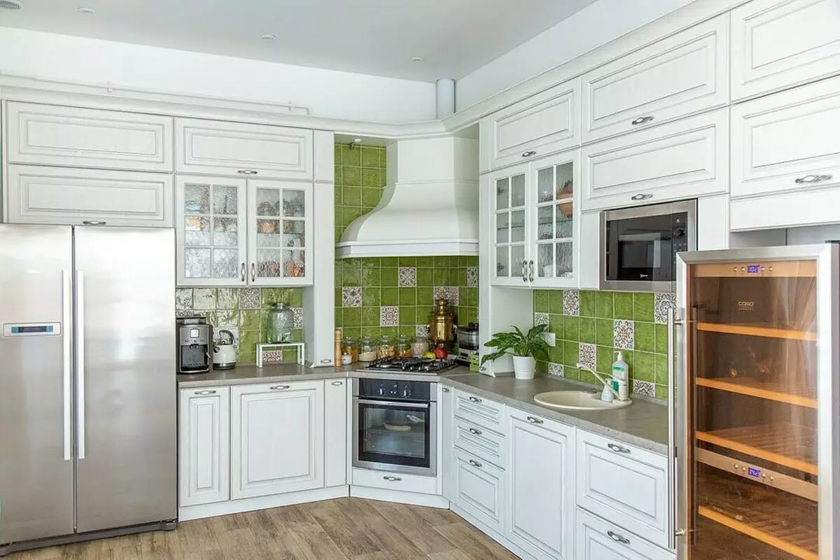 Pasirinkite prijuostę baltai virtuvei: 5 Populiarios parinktys ir sėkmingi spalvų deriniai 8414_72