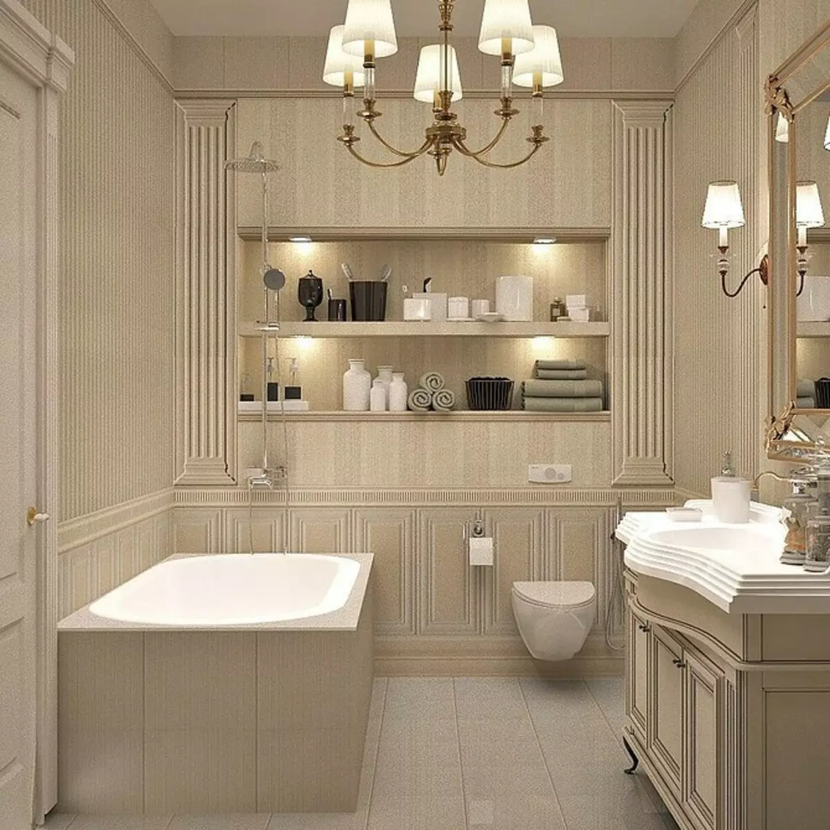 Bathroom In Classic Style: Serişteyên ji bo sêwiranê û 65 nimûneyên sêwirana bedew 8426_12