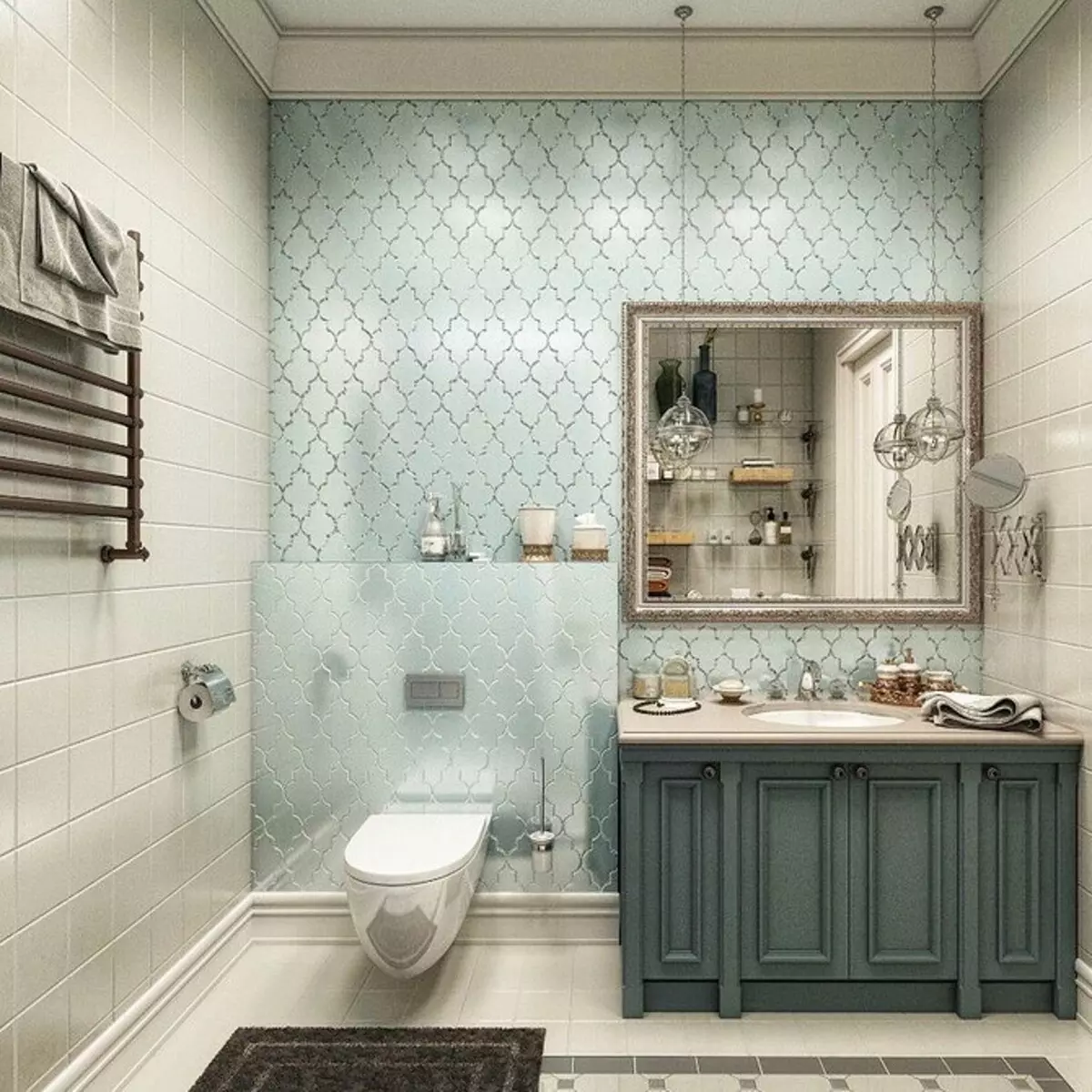 Kamar mandi dalam gaya klasik: Tips untuk desain dan 65 contoh desain yang indah 8426_27
