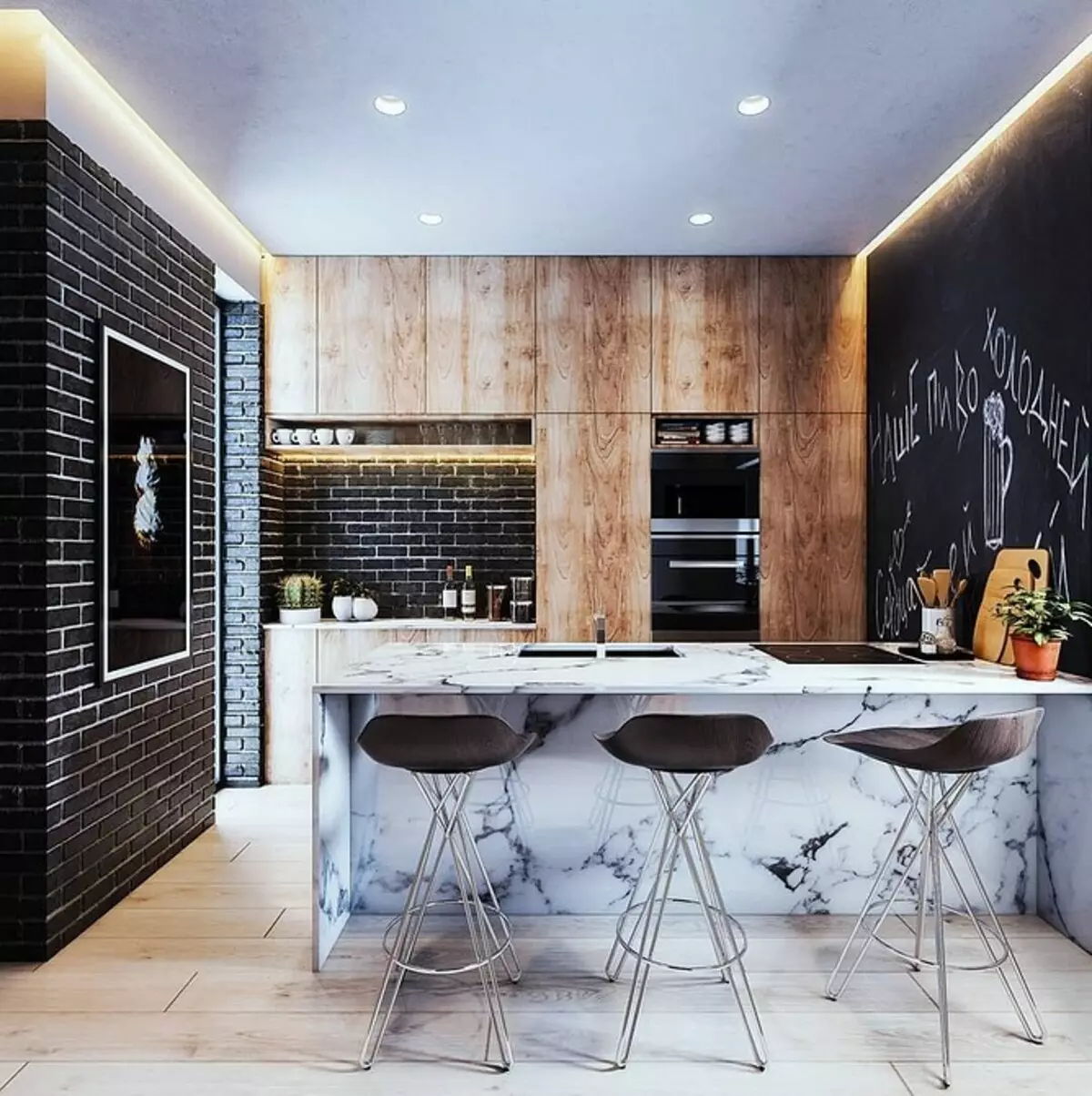 70+ स्वयंपाकघर-लिव्हिंग रूममध्ये लॉफ्ट शैलीतील डिझाइन कल्पना - वास्तविक आंतरराज्य आणि टिपांचे फोटो 8450_26