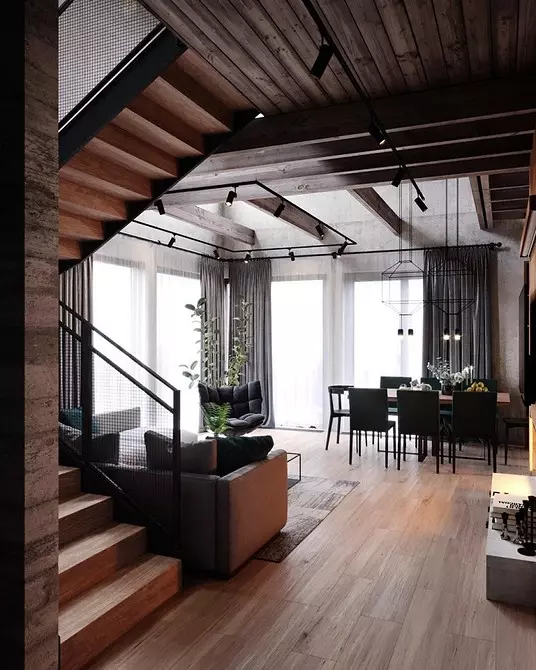 Leve0+ किचन-जीवित कोठा डिजाइन आदर्शहरू loft शैलीमा - वास्तविक इंडेंट र सुझावहरूको फोटोहरू 8450_28