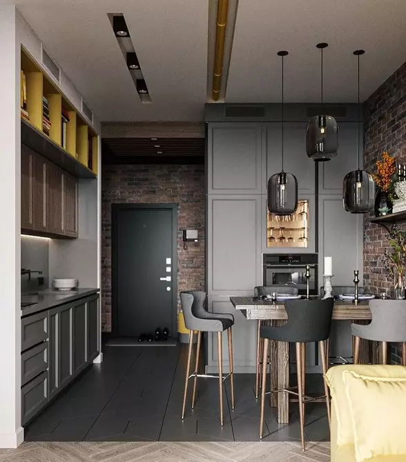 Leve0+ किचन-जीवित कोठा डिजाइन आदर्शहरू loft शैलीमा - वास्तविक इंडेंट र सुझावहरूको फोटोहरू 8450_45