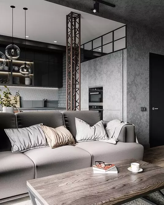 70+ မီးဖိုချောင် - living ည့်ခန်းဒီဇိုင်းစိတ်ကူးများ - Loft Style - အစစ်အမှန် interiors နှင့်အကြံပြုချက်များ၏ဓါတ်ပုံများ 8450_60