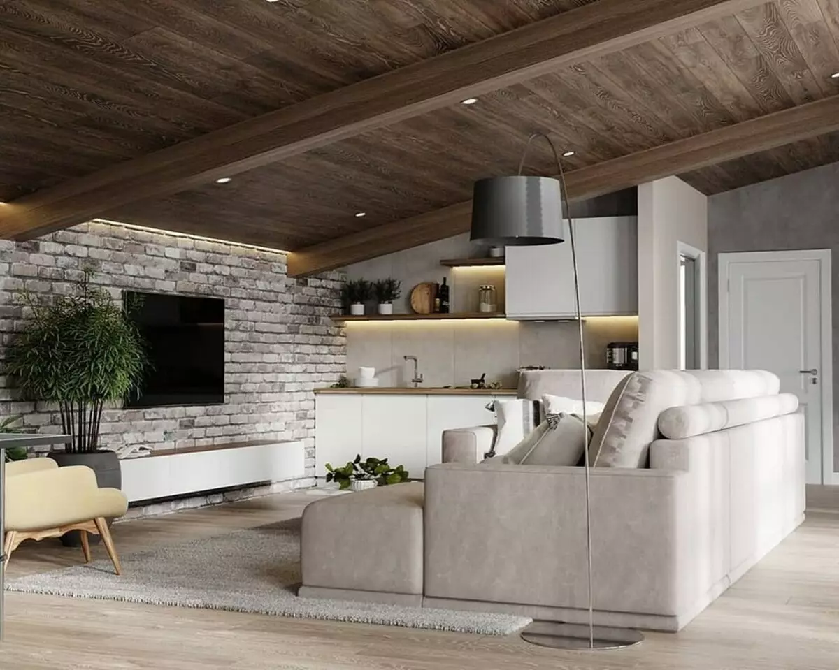 70+ virtuves dzīvojamās istabas dizaina idejas bēniņu stilā - īstu interjeru fotogrāfijas un padomi 8450_68