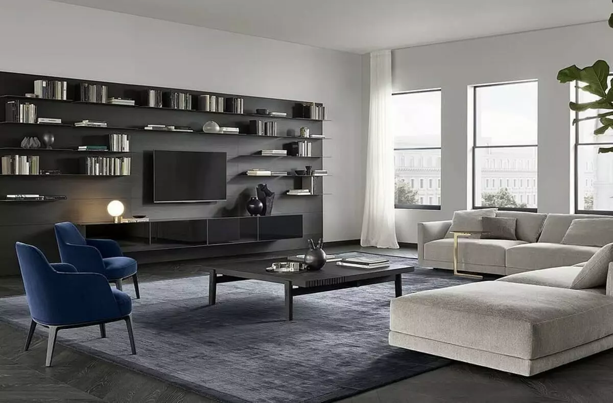 Skabe en minimalisme stue design: selection tips til efterbehandling, møbler og indretning 8456_10