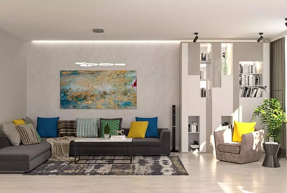 Skabe en minimalisme stue design: selection tips til efterbehandling, møbler og indretning 8456_46