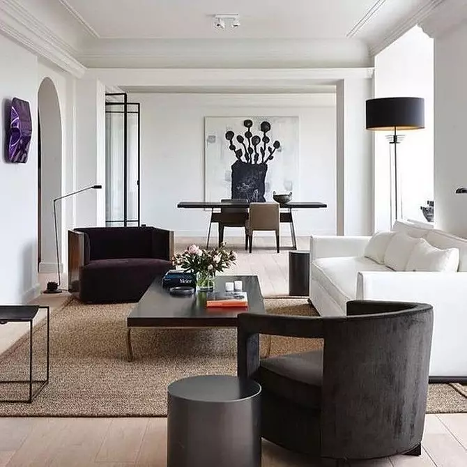 Loo minimalismi elutoa disain: valiku näpunäited viimistlemiseks, mööbel ja sisekujundus 8456_78