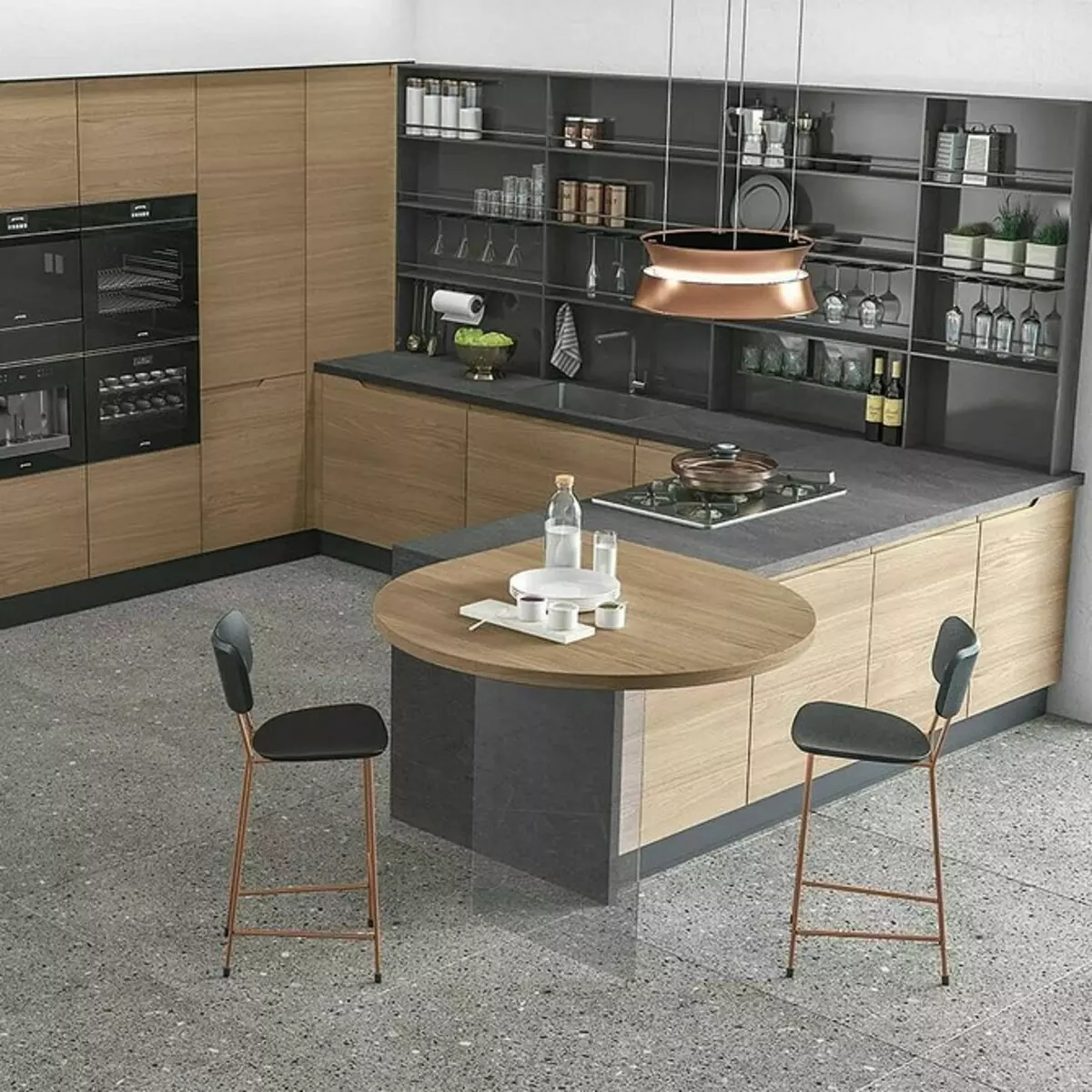 Cucina con bancone del bar: Tutto sulla posizione, forma di idee di progettazione e design 8573_68