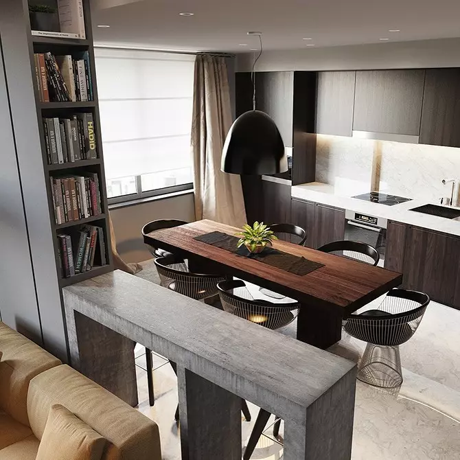 Roztáhneme do kuchyňského obývacího pokoje s čítačem baru: tipy pro zónování a výběr nábytku 8587_100