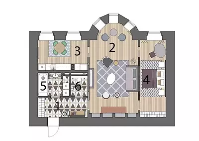 L'appartamento è una pianificazione gratuita, che è stata trasformata in una camera doppia con una camera da letto e soggiorno 8593_15