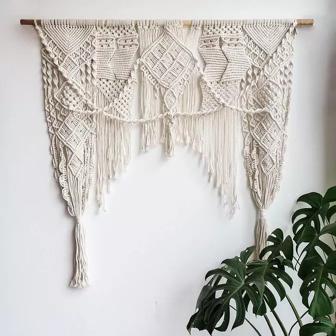 ფარდებიდან ავეჯით: Macrame Decor- ის 13 ვარიანტი 8603_103