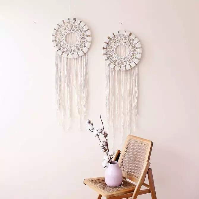 ფარდებიდან ავეჯით: Macrame Decor- ის 13 ვარიანტი 8603_119