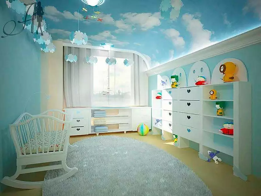 어린이 방의 스트레치 천장을 준비하는 방법 : 흥미로운 아이디어와 30 가지 이상의 예 8631_41