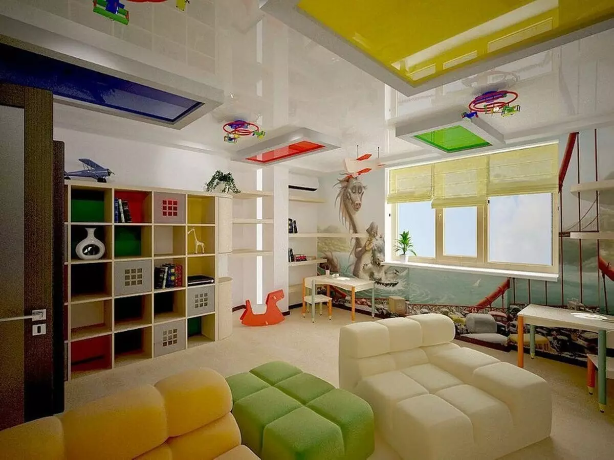 어린이 방의 스트레치 천장을 준비하는 방법 : 흥미로운 아이디어와 30 가지 이상의 예 8631_56