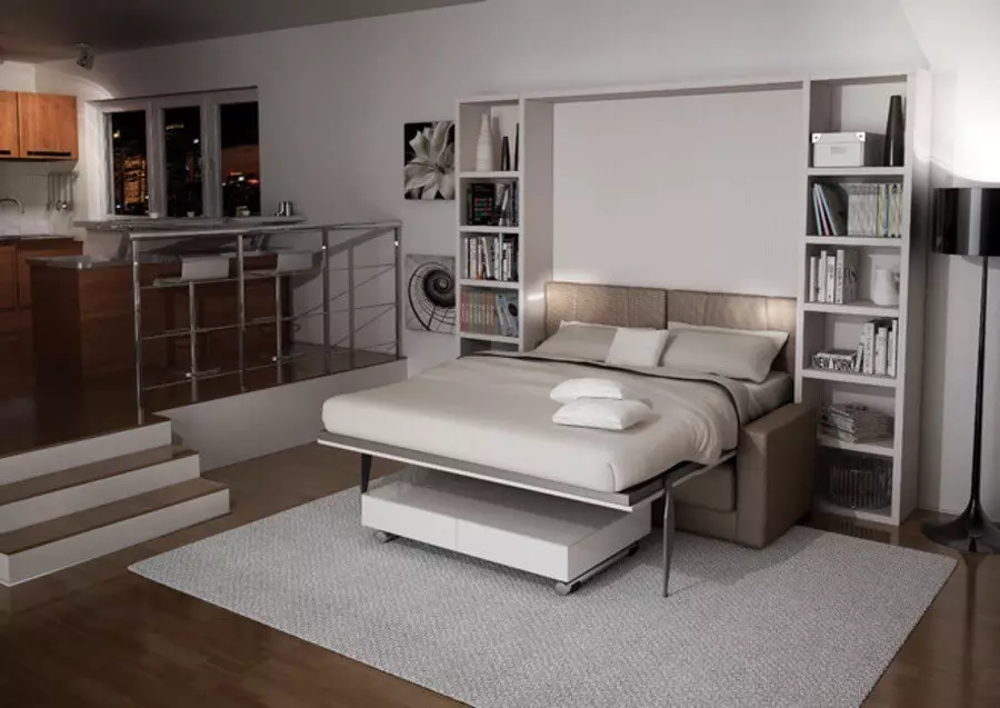 Tempat tidur tertanam dalam lemari: objek fungsional furniture atau pembelian yang tidak berguna? 8747_10