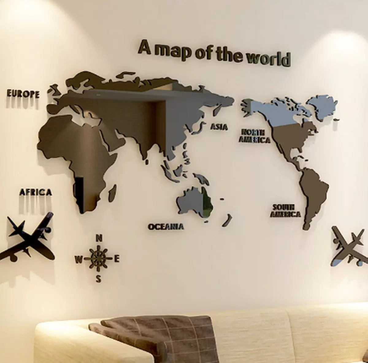 обои интерьер карта мира