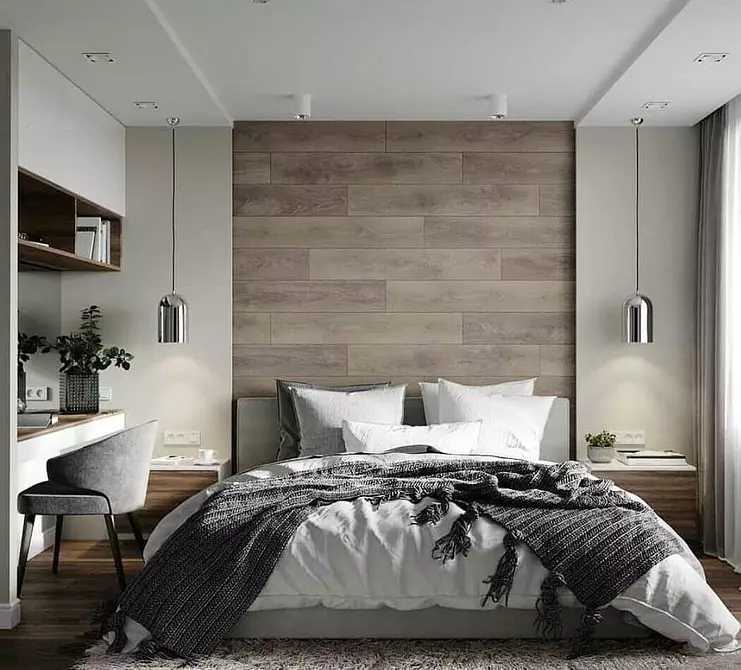 We stellen het slaapkamerontwerp op met stretch plafonds: tips en 50 voorbeelden 8872_89