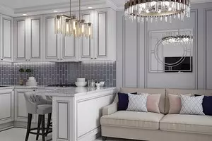 Com combinar correctament l'interior de la cuina, el menjador i la sala d'estar: consells i exemples visuals 8910_1