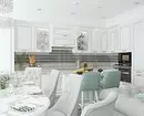 Hogyan lehet megfelelően összeilleszteni a konyha belsejét, étkező és nappali: tippek és vizuális példák 8910_140