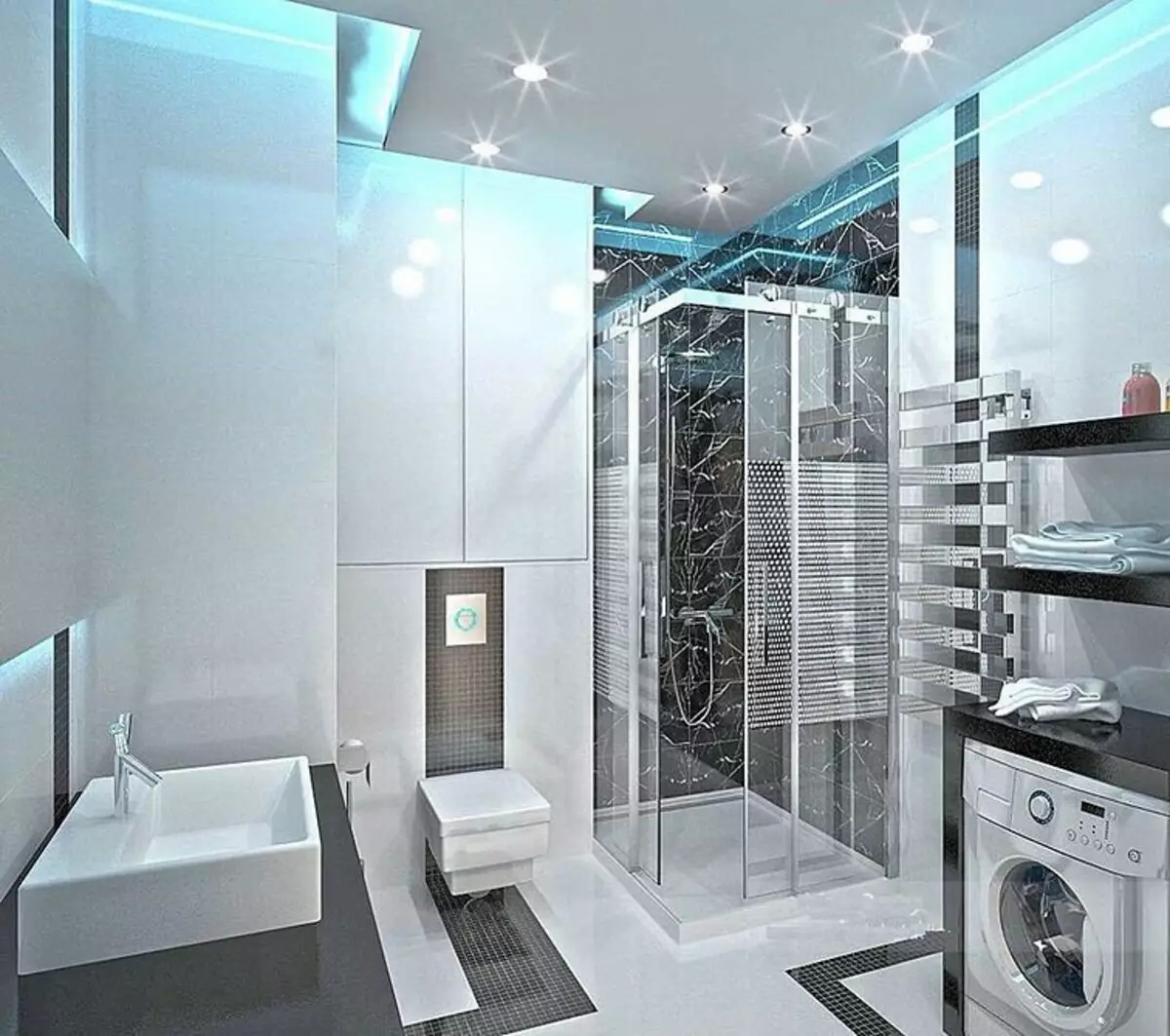 Izrazimo obliko kombinirane kopalnice s površino 4 kvadratnih metrov. M: Koristni nasveti in 50 primerov 8912_94