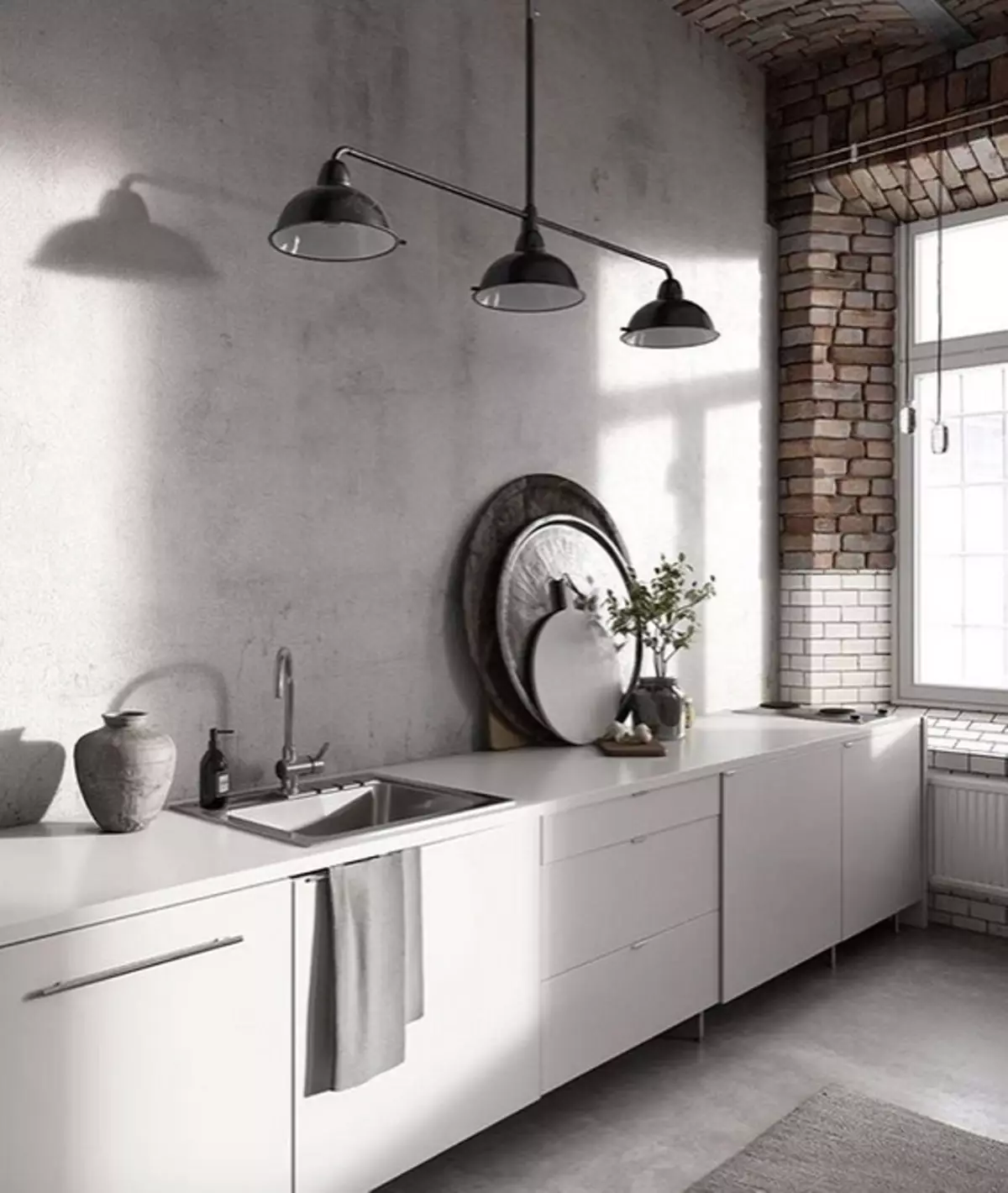 Reka bentuk dapur tanpa kabinet teratas: kebaikan, keburukan dan 45 foto untuk inspirasi 8978_34