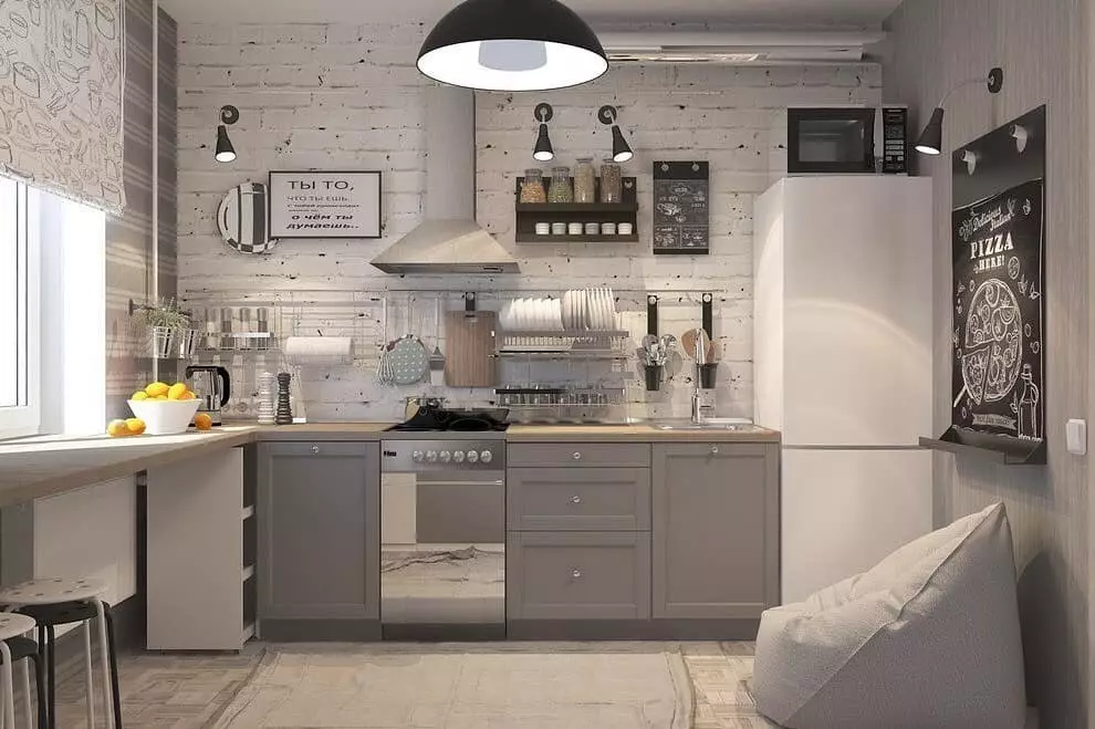 طراحی آشپزخانه بدون کابینت بالا: جوانب مثبت، منفی و 45 عکس برای الهام 8978_57