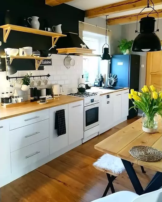 طراحی آشپزخانه بدون کابینت بالا: جوانب مثبت، منفی و 45 عکس برای الهام 8978_60