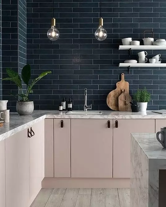 Reka bentuk dapur tanpa kabinet teratas: kebaikan, keburukan dan 45 foto untuk inspirasi 8978_90