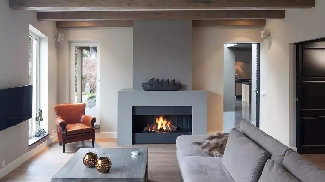 Interior da sala de estar con cheminea: consellos sobre elixir e deseñar 8994_24
