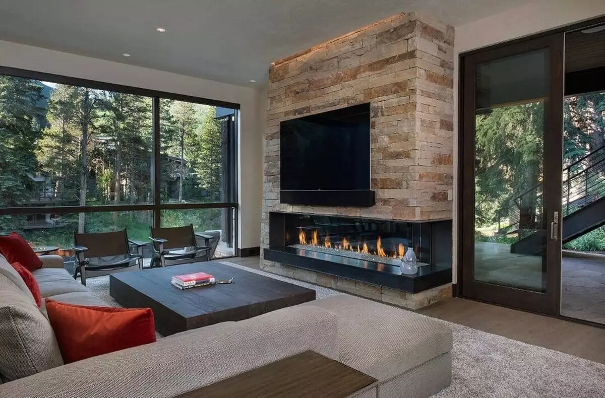 Interior da sala de estar con cheminea: consellos sobre elixir e deseñar 8994_57