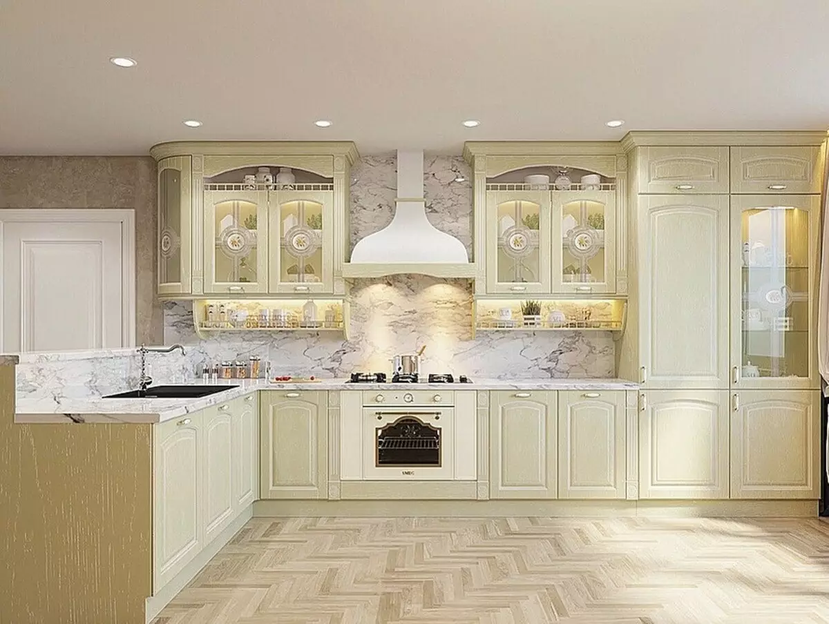 Hogyan adjon ki egy konyha belsejét a házban: stilisztikai megoldások és 45+ fotó 9012_42