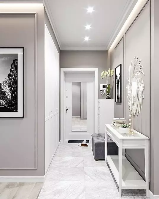 Kedu ihe kwesịrị ịbụ akwụkwọ ahụaja na corridor: Atụmatụ na atụ bara uru na foto 9145_122