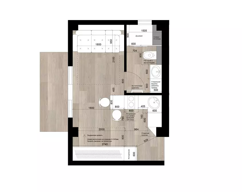 Како да планирате стан со површина од 22 квадратни метри. М: Анализа на вистинскиот објект 9302_6