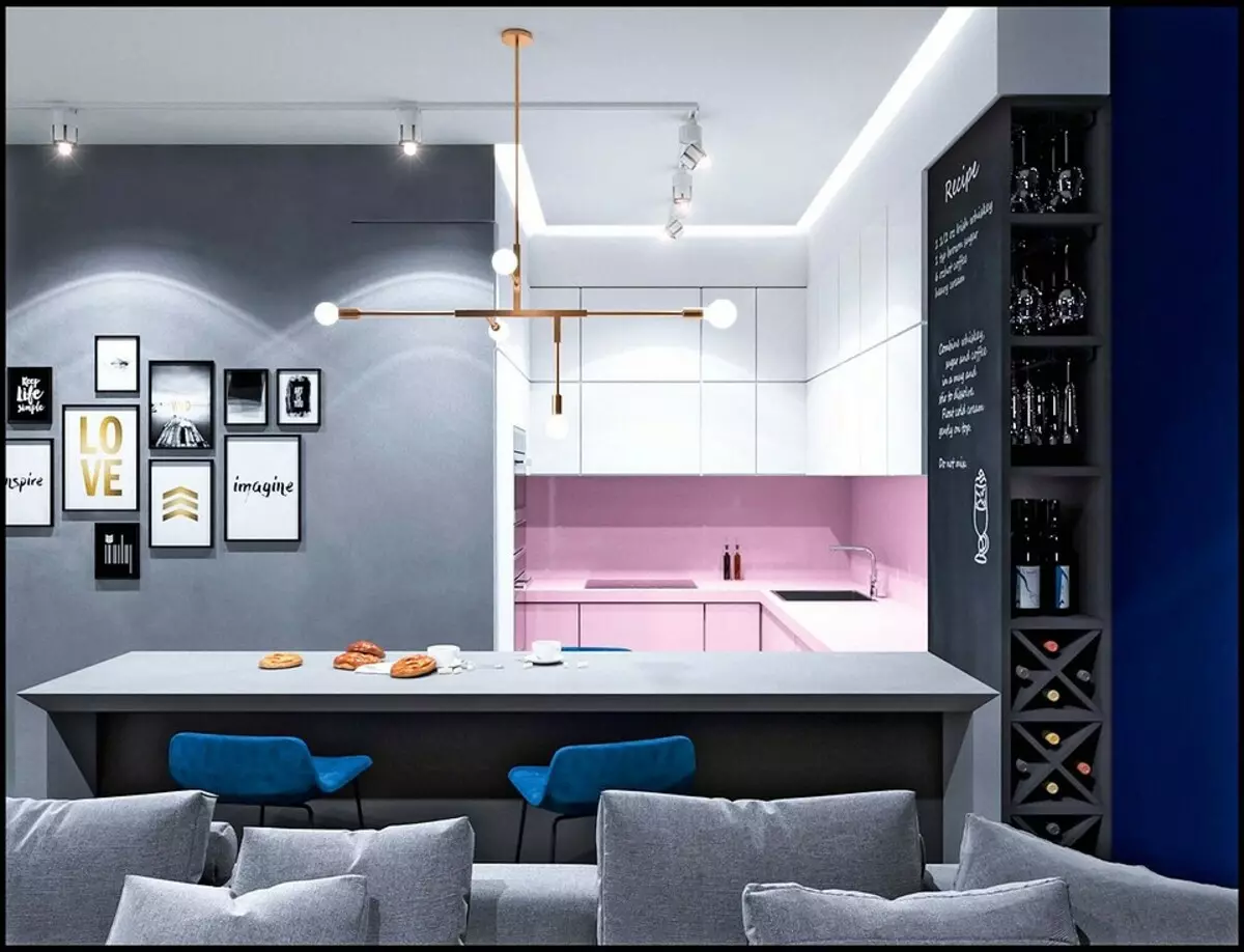 Odnushka en colores azul-rosa con mini-gabinete y baño de visitas 9324_4