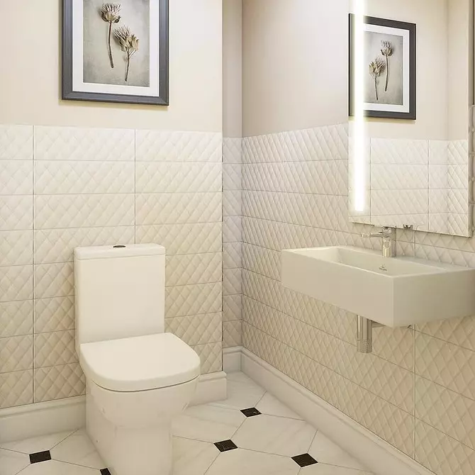 Μη εύκολη κεραμική: 60 Ιδέες σχεδιασμού για τη χρήση πλακιδίων στην τουαλέτα 9369_111