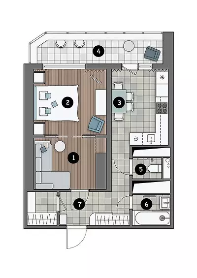 Helle Odnushka mit separaten Küchen, Wohnzimmer und Schlafzimmer 9475_49