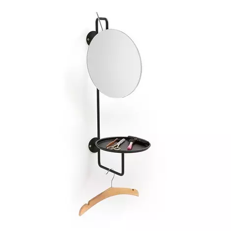 Mirror na may metal shelf