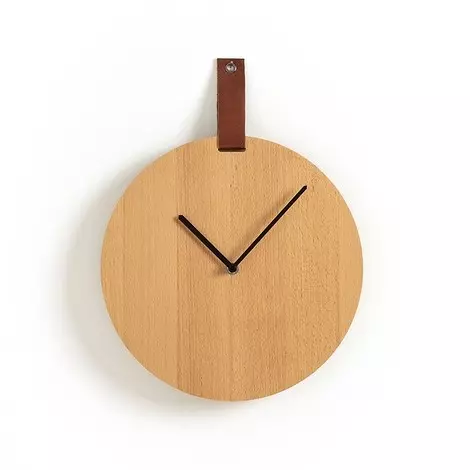 Wall clock from wood and leather