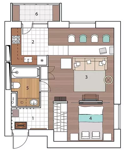 Appartement mat mobilen Partitiounen: Zwee, wat liicht an d'Studio transforméiert ass 9594_19