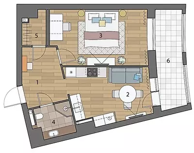 一室公寓的厨房起居室，卧室和更衣室 9600_18