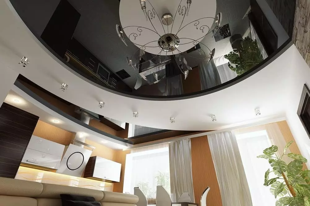 Design del soffitto elasticizzato in cucina: 40 opzioni moderne 9666_40