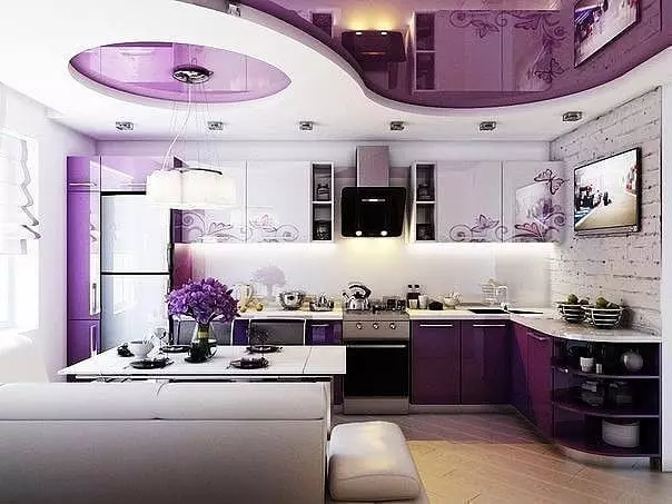 Design del soffitto elasticizzato in cucina: 40 opzioni moderne 9666_55